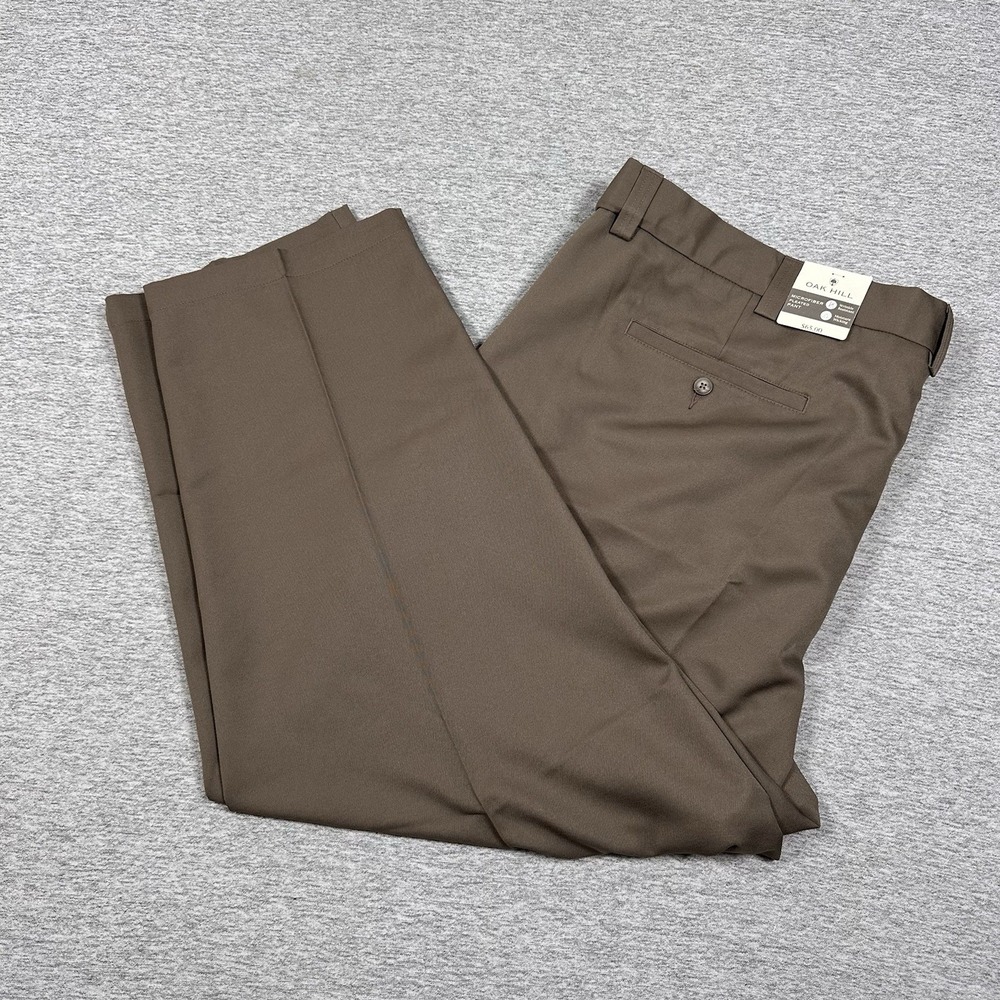 Oak Hill Pants Mens Size 58x28 Dark Taupe Microfiber Pleated Wicking City NEW